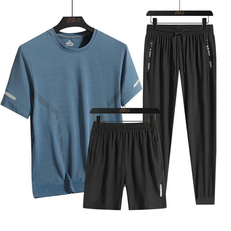 Men's Sports Short Sleeve Short Pants Three-piece Thin Breathable