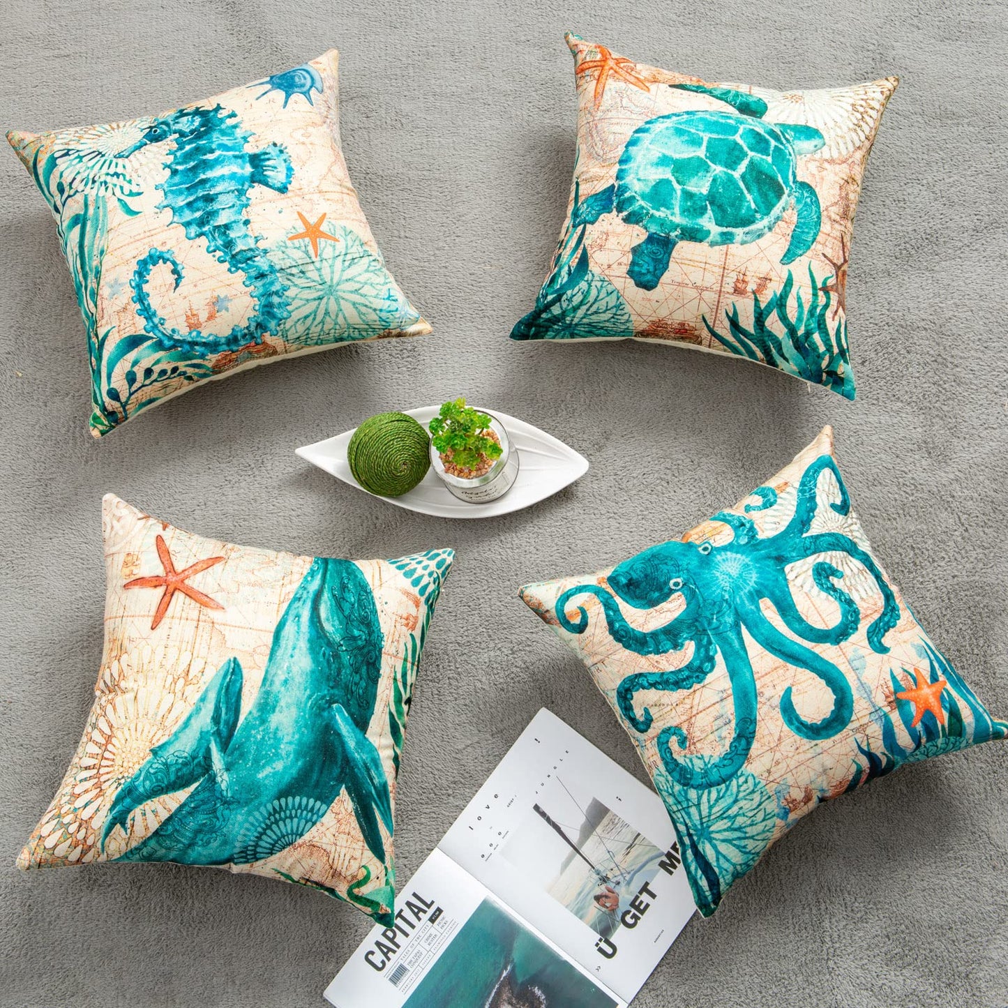 Cushion Covers Sea Turtle Printed Throw Pillow Cases Para sa Home Decor Sofa Chair Seat