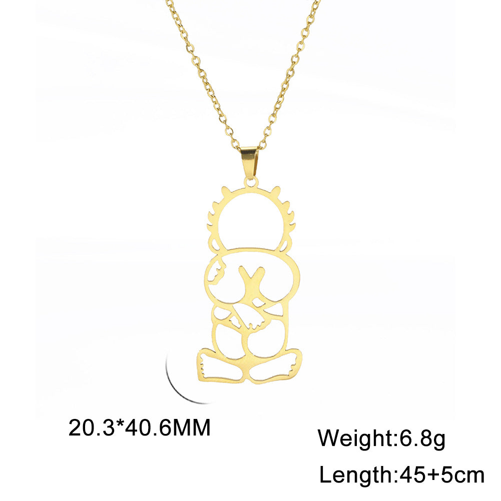 Cartoon Titanium Steel Cut Double-sided Polished Hollow Back Pendant Necklace